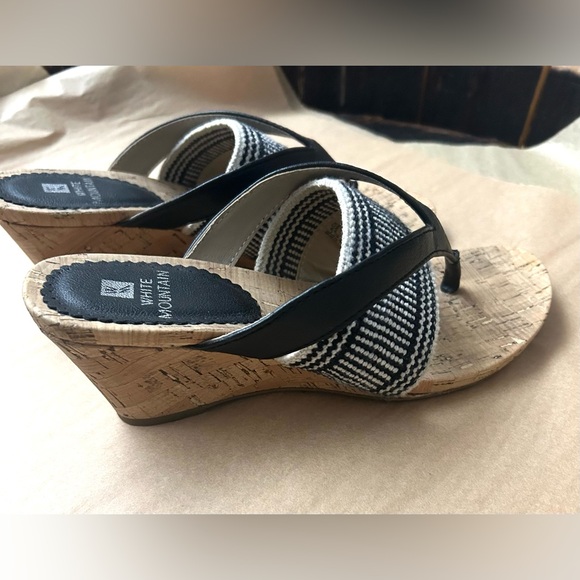 White Mountain Black and Cream Wedge Sandals - Picture 5 of 12